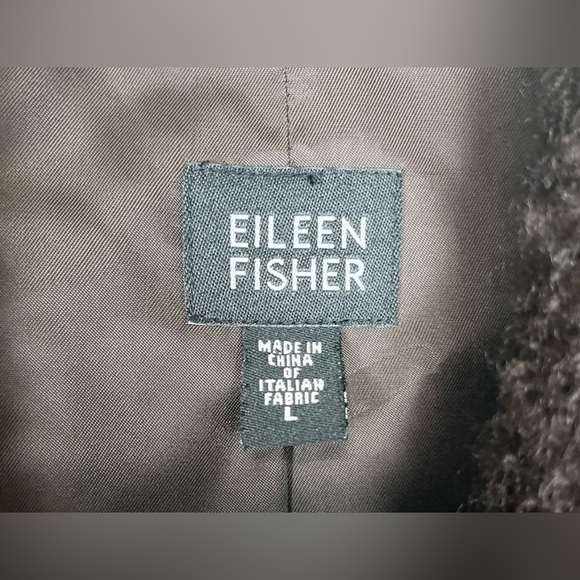 EILEEN FISHER Jacket Wool Boucle Coat Shawl Lapel Hook & Eye Brown Womens Size L - Picture 3 of 7